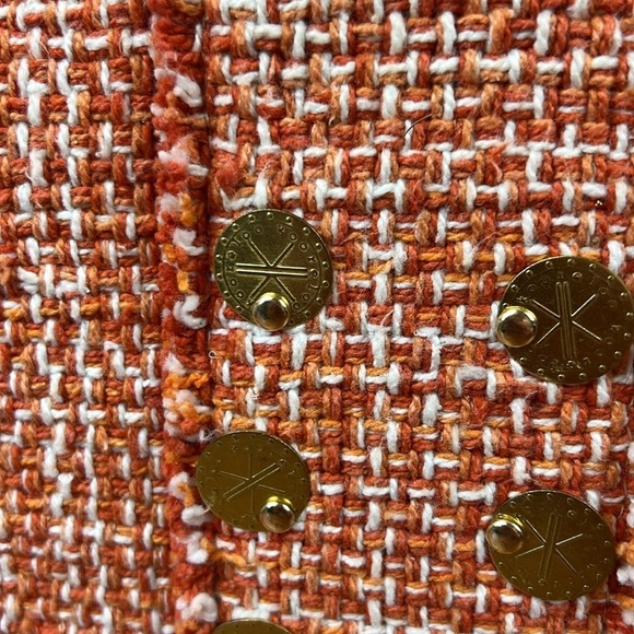 Kooreloo tweed large tote in orange leather handles shoulder bag gold buttons - Picture 2 of 12